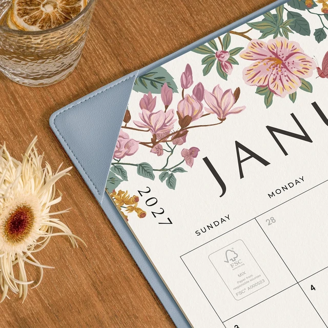 Alt view image 3 of 7 - Desk Calendar 2027, Large Desk Pad Calendar 22 x 17" (Blue) Large Desk Calendar with Desktop Mat From January 2027 to June 2028, Floral Design Calendar 2027 for Home School and Office