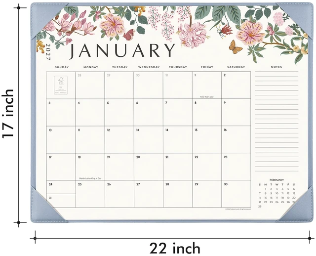 Alt view image 5 of 7 - Desk Calendar 2027, Large Desk Pad Calendar 22 x 17" (Blue) Large Desk Calendar with Desktop Mat From January 2027 to June 2028, Floral Design Calendar 2027 for Home School and Office