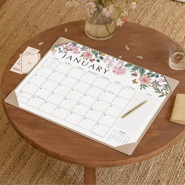 Alt view image 2 of 7 - Desk Calendar 2027, Large Desk Pad Calendar 22 x 17" (Apricot) Large Desk Calendar with Desktop Mat From January 2027 to June 2028, Floral Design Calendar 2027 for Home School and Office