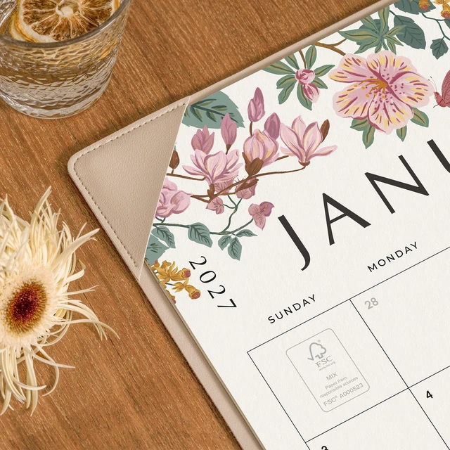 Alt view image 3 of 7 - Desk Calendar 2027, Large Desk Pad Calendar 22 x 17" (Apricot) Large Desk Calendar with Desktop Mat From January 2027 to June 2028, Floral Design Calendar 2027 for Home School and Office