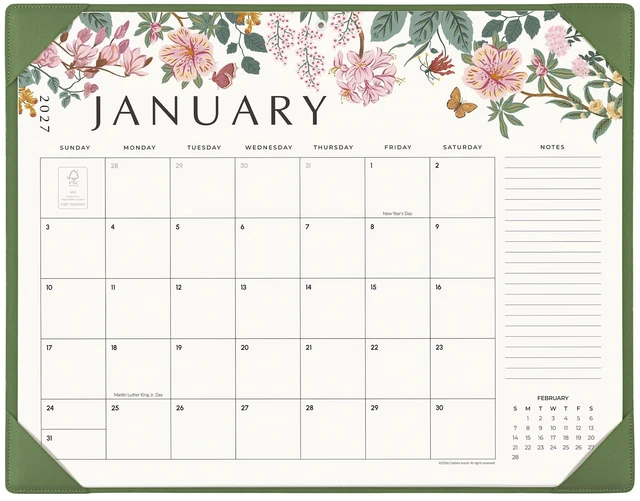 Main image of Desk Calendar 2027, Large Desk Pad Calendar 22 x 17" (Green) Large Desk Calendar with Desktop Mat From January 2027 to June 2028, Floral Design Calendar 2027 for Home School and Office