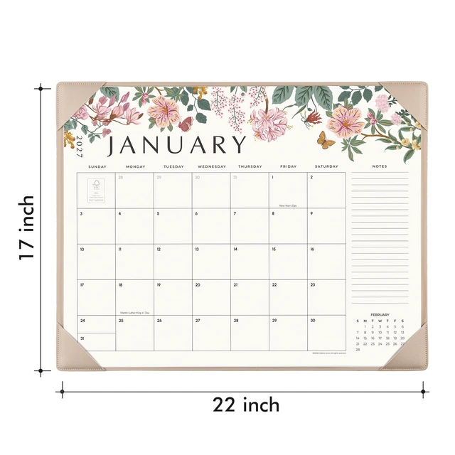 Alt view image 5 of 7 - Desk Calendar 2027, Large Desk Pad Calendar 22 x 17" (Apricot) Large Desk Calendar with Desktop Mat From January 2027 to June 2028, Floral Design Calendar 2027 for Home School and Office