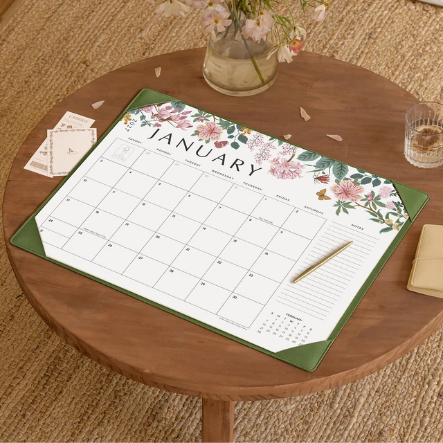 Alt view image 2 of 7 - Desk Calendar 2027, Large Desk Pad Calendar 22 x 17" (Green) Large Desk Calendar with Desktop Mat From January 2027 to June 2028, Floral Design Calendar 2027 for Home School and Office