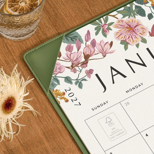 Alt view image 3 of 7 - Desk Calendar 2027, Large Desk Pad Calendar 22 x 17" (Green) Large Desk Calendar with Desktop Mat From January 2027 to June 2028, Floral Design Calendar 2027 for Home School and Office