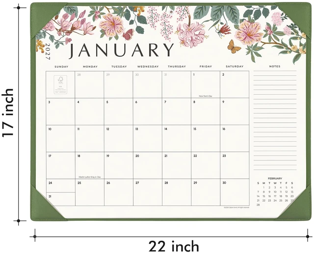 Alt view image 5 of 7 - Desk Calendar 2027, Large Desk Pad Calendar 22 x 17" (Green) Large Desk Calendar with Desktop Mat From January 2027 to June 2028, Floral Design Calendar 2027 for Home School and Office