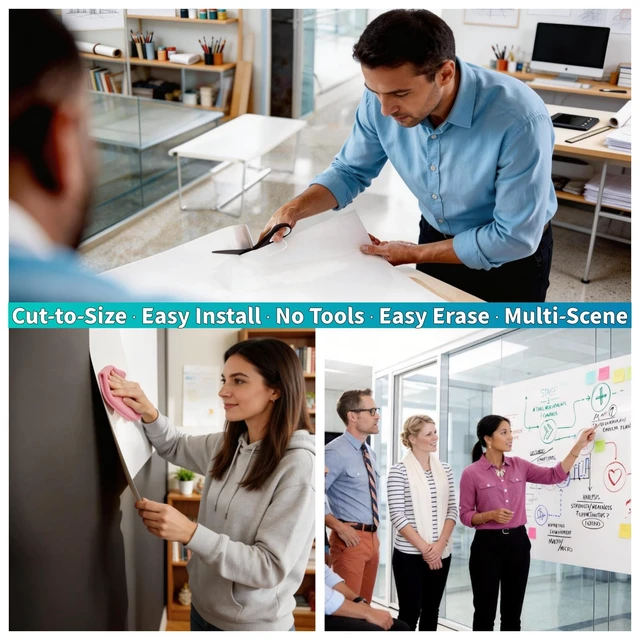 Alt view image 2 of 7 - Huge Magnetic Whiteboard 78x40 Inch - Peel & Stick, Office Home Huge 78x40 Roll, Peel & Stick Magnetic Whiteboard, Smooth PET, No Ghosting, for Conference Office, 11 Markers & 6 Magnets