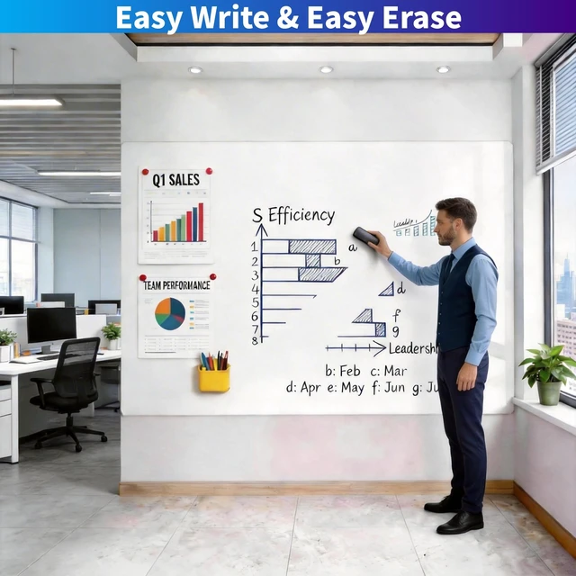 Alt view image 4 of 7 - Huge Magnetic Whiteboard 78x40 Inch - Peel & Stick, Office Home Huge 78x40 Roll, Peel & Stick Magnetic Whiteboard, Smooth PET, No Ghosting, for Conference Office, 11 Markers & 6 Magnets