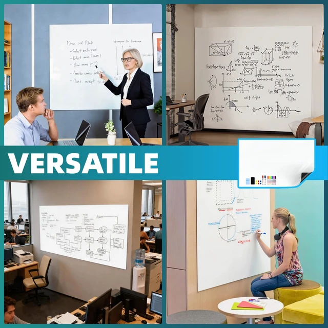 Alt view image 5 of 7 - Huge Magnetic Whiteboard 78x40 Inch - Peel & Stick, Office Home Huge 78x40 Roll, Peel & Stick Magnetic Whiteboard, Smooth PET, No Ghosting, for Conference Office, 11 Markers & 6 Magnets