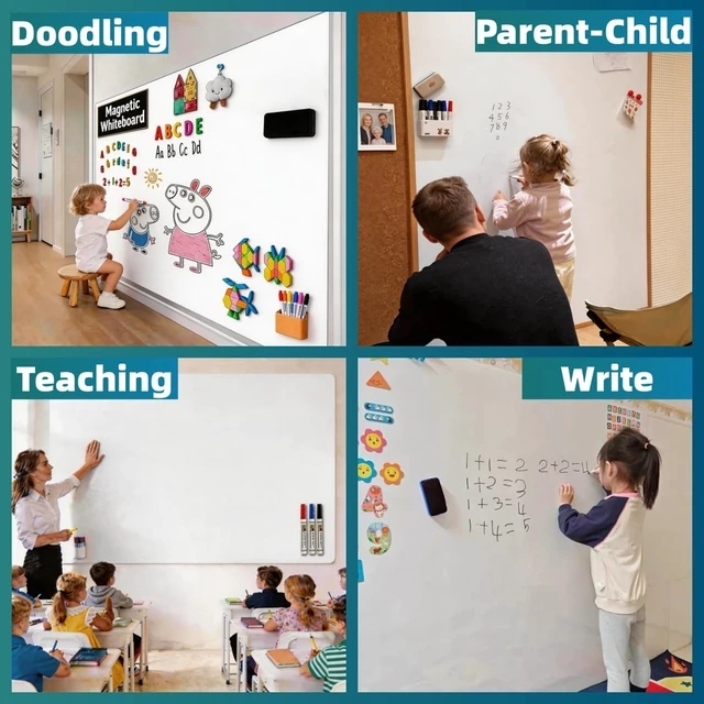 Alt view image 6 of 7 - Huge Magnetic Whiteboard 78x40 Inch - Peel & Stick, Office Home Huge 78x40 Roll, Peel & Stick Magnetic Whiteboard, Smooth PET, No Ghosting, for Conference Office, 11 Markers & 6 Magnets