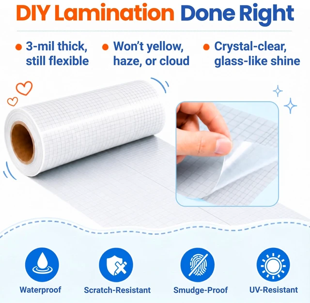 Alt view image 3 of 7 - Transparent Glossy Self Adhesive Laminating Roll 12" x 30 ft Self Laminating Sheets for Decals, Sticker, Photos & More No Heat Sealing, Clear Sheets