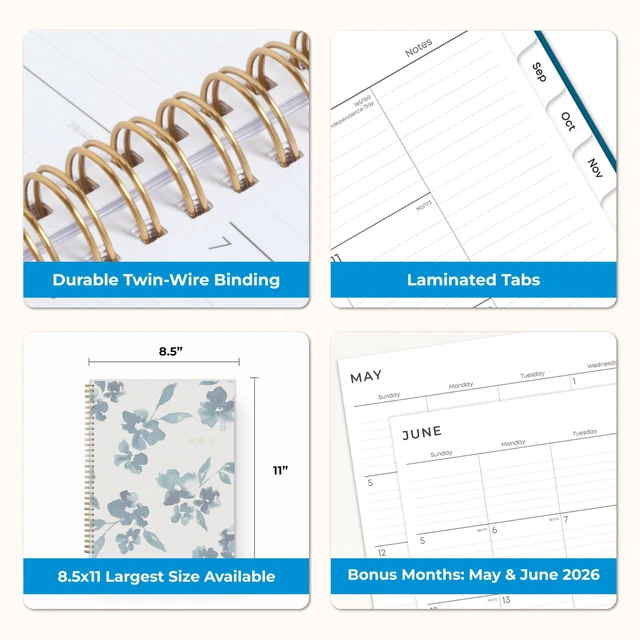 Alt view image 7 of 7 - 2026-2027 Weekly & Monthly Academic Planner, 8.5"x11", Bakah July 2026 - June 2027, Flexible Cover, Wirebound, Storage Pocket, Academic Year