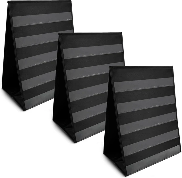 Main image of 3 Pack Tabletop Pocket Chart Stand, 13" Wide x 17" Tall, Black Double Sided with 5 Straps Each, Reusable, For Classrooms Home or Offices, Easy to Use, Foldable
