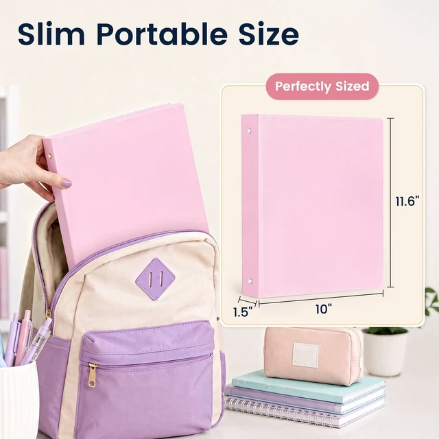 Alt view image 6 of 6 - 3 Ring Binder 1 Inch, 4 Pack Lightweight White Binders with Customizable Front & Back PP Covers, Round Rings, 2 Interior Pockets, Holds 175 Sheets for School, Office & Home Organization