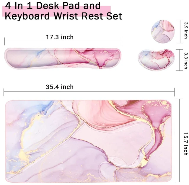 Alt view image 4 of 6 - Keyboard Mouse Pad Set, Extended Mouse Pad+Keyboard Wrist Rest Support, Memory Foam Ergonomic Easy Typing, 3Pcs (35.4×15.7 in) Desk Pad Set for Home Office Study Game- Pink Marble
