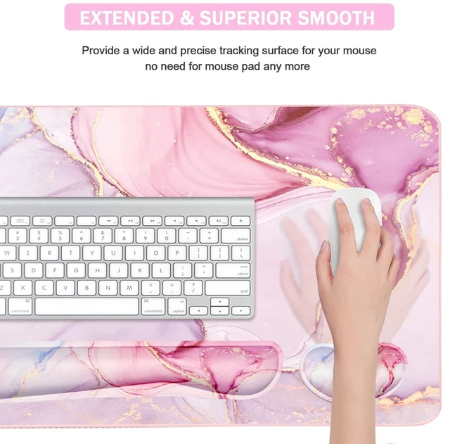Alt view image 5 of 6 - Keyboard Mouse Pad Set, Extended Mouse Pad+Keyboard Wrist Rest Support, Memory Foam Ergonomic Easy Typing, 3Pcs (35.4×15.7 in) Desk Pad Set for Home Office Study Game- Pink Marble