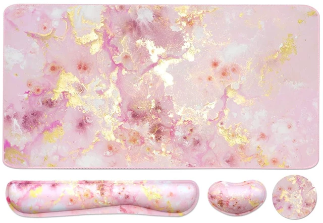 Main image of Keyboard Mouse Pad Set, Extended Mouse Pad+Keyboard Wrist Rest Support, Memory Foam Ergonomic Easy Typing, 3Pcs (35.4×15.7 in) Desk Pad Set for Home Office Study Game- Pink Gold Marble