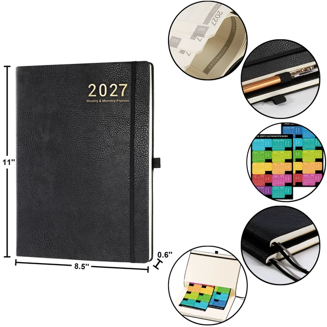 Alt view image 3 of 7 - 2027 Planner - Jan 2027 - Dec 2027, 2027 Planner Weekly and Monthly 2027 Calendar Planner, 8.5" x 11", Leather Cover Planner with Thick Paper, Back Pocket with Notes Pages, Black