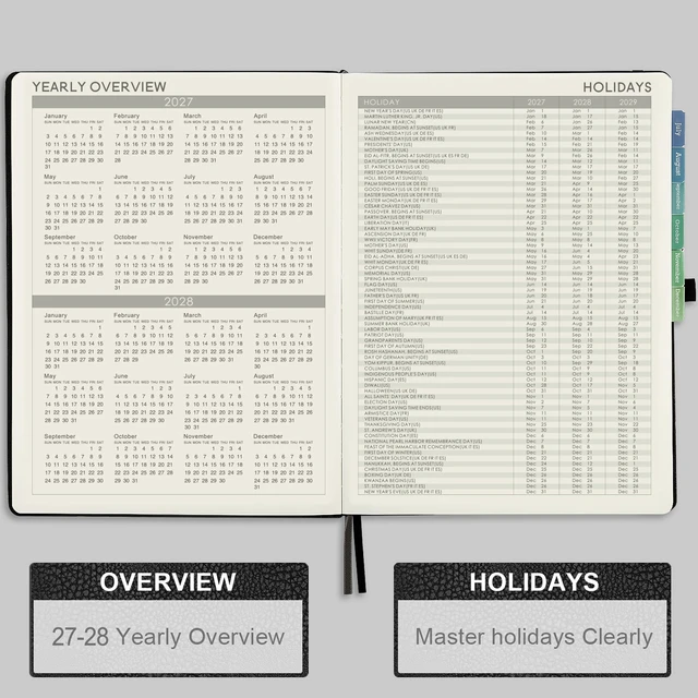 Alt view image 4 of 7 - 2027 Planner - Jan 2027 - Dec 2027, 2027 Planner Weekly and Monthly 2027 Calendar Planner, 8.5" x 11", Leather Cover Planner with Thick Paper, Back Pocket with Notes Pages, Black