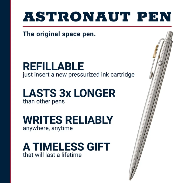 Alt view image 2 of 7 - Space Pen Chrome Shuttle Emblem Original Astronaut Pen, Gift Box Pressurized Ballpoint Pen Writes Upside Down and in Extreme Temperatures, Black Ink, Medium Point, Pocket Clip, Made in USA