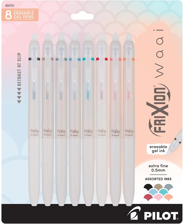Main image of FriXion Waai Retractable & Refillable Erasable Gel Pens, Extra Fine Point 0.5 mm, Assorted Ink, 8 Count