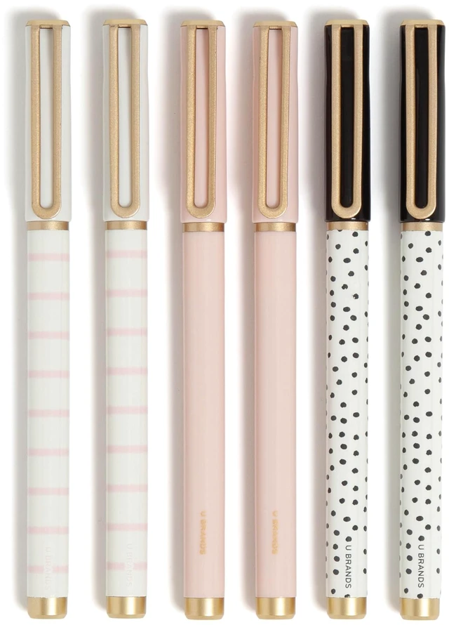Main image of Catalina Felt Tip Pens, Set of 6 Black Ink Pens, Dots and Stripes, Medium (0.7 mm) Point
