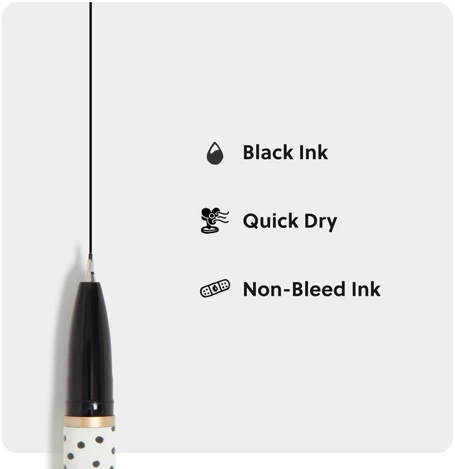 Alt view image 4 of 6 - Catalina Felt Tip Pens, Set of 6 Black Ink Pens, Dots and Stripes, Medium (0.7 mm) Point