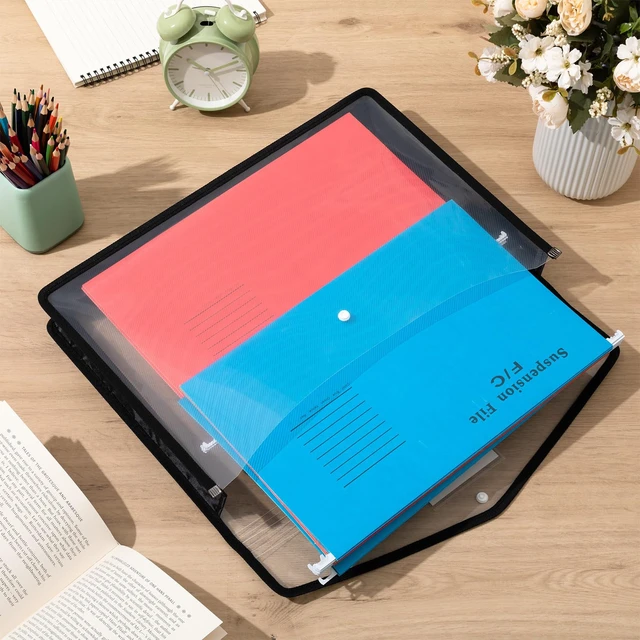 Alt view image 5 of 7 - 12 Pcs 11 x 17 Inch Expandable Tabloid Size Document Folder Organizers with Snap Closure & Label, Clear Plastic Expanding File Folder for A3 Ledger Size Plots Charts (Black)