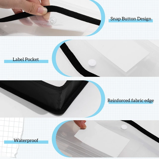 Alt view image 6 of 7 - 12 Pcs 11 x 17 Inch Expandable Tabloid Size Document Folder Organizers with Snap Closure & Label, Clear Plastic Expanding File Folder for A3 Ledger Size Plots Charts (Black)