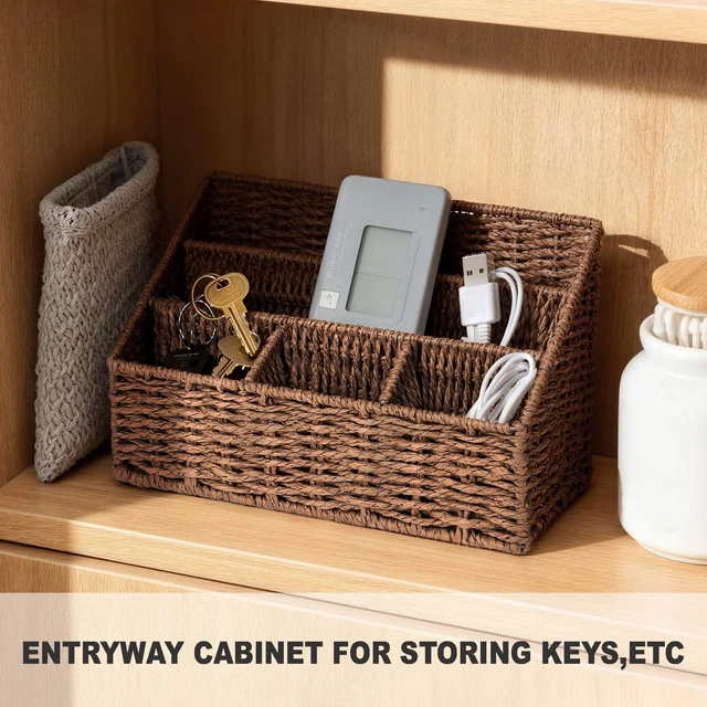 Alt view image 4 of 7 - Rattan Desk Organizer, Tabletop Mail Holder, 5 Slot Mail Organizer Countertop Basket, Rattan Office Supplies, Boho Office Desk Accessories, Wicker Desk Organizer, Magazine HolderBrown