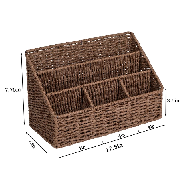 Alt view image 5 of 7 - Rattan Desk Organizer, Tabletop Mail Holder, 5 Slot Mail Organizer Countertop Basket, Rattan Office Supplies, Boho Office Desk Accessories, Wicker Desk Organizer, Magazine HolderBrown