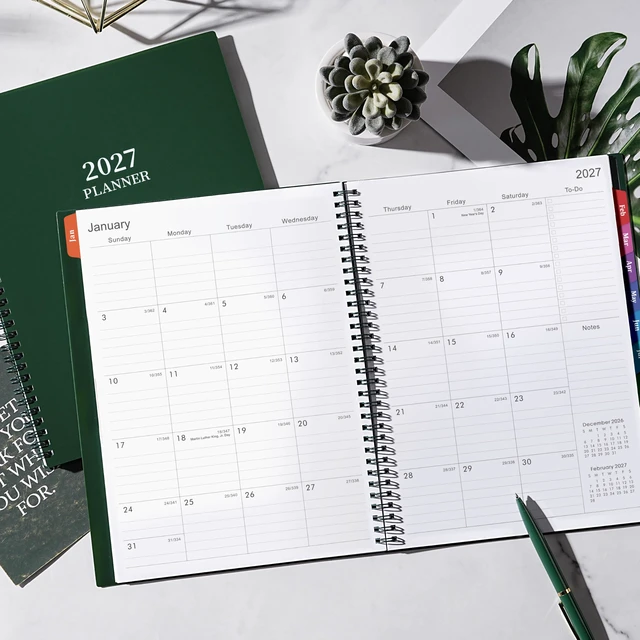 Alt view image 2 of 7 - 2027 Planner Weekly and Monthly - Planner 2027, Jan.2027 - Dec.2027, 9"×11" 2027 Calendar Planner with Premium Thick Paper, Inner Pocket, Colorful Tabs, Twin-wire Binding - Emerald
