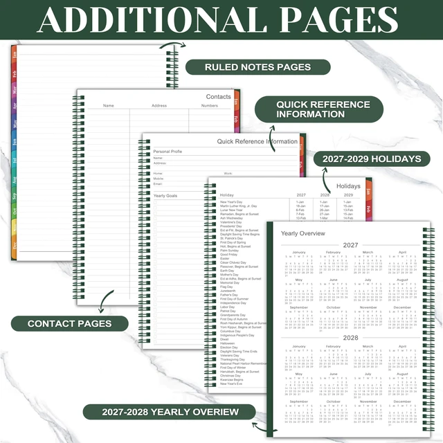 Alt view image 6 of 7 - 2027 Planner Weekly and Monthly - Planner 2027, Jan.2027 - Dec.2027, 9"×11" 2027 Calendar Planner with Premium Thick Paper, Inner Pocket, Colorful Tabs, Twin-wire Binding - Emerald