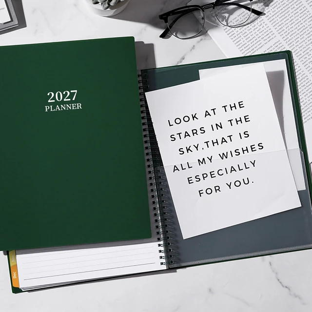 Alt view image 7 of 7 - 2027 Planner Weekly and Monthly - Planner 2027, Jan.2027 - Dec.2027, 9"×11" 2027 Calendar Planner with Premium Thick Paper, Inner Pocket, Colorful Tabs, Twin-wire Binding - Emerald