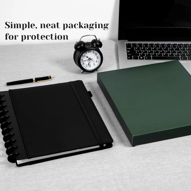 Alt view image 6 of 7 - Hardcover Refillable Journal Notebook with Removable Divider Tabs, 300 Pages Leather 5 Subject Discbound Notebook College Ruled for Work School Note Taking,10x11.5" Lined Journal for Men & Women,black