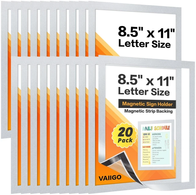 Main image of 20Packs Magnetic Sign Holder 8.5x11 for Fridge & Metal Surfaces - Magnetic Frames with File/Paper/Document Holder - Photos/Pictures/Posters Frame for Commercial Offices/Stores (Silver)