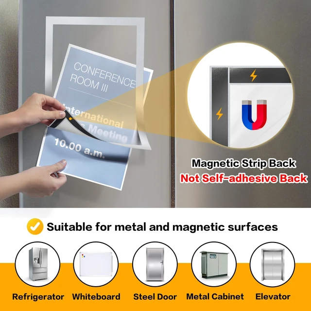 Alt view image 5 of 7 - 20Packs Magnetic Sign Holder 8.5x11 for Fridge & Metal Surfaces - Magnetic Frames with File/Paper/Document Holder - Photos/Pictures/Posters Frame for Commercial Offices/Stores (Silver)