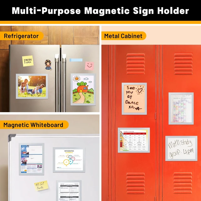 Alt view image 2 of 7 - 20Packs Magnetic Sign Holder 8.5x11 for Fridge & Metal Surfaces - Magnetic Frames with File/Paper/Document Holder - Photos/Pictures/Posters Frame for Commercial Offices/Stores (Silver)
