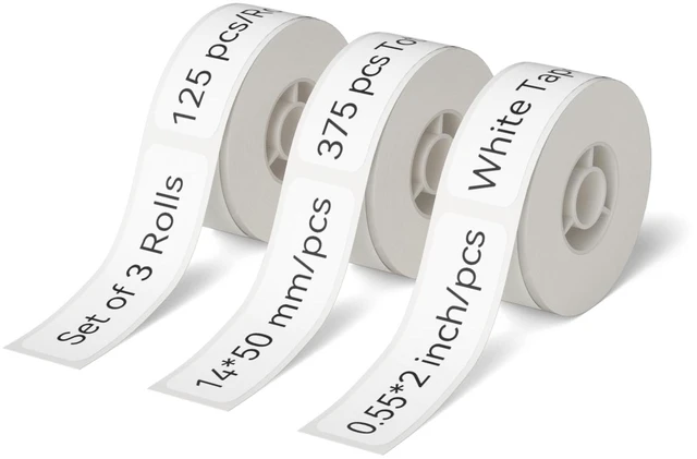Main image of D110/D11/D101 Labels, 0.55"×1.97" (14×50mm), 125 Labels/Roll, White 3 Rolls of Self-Adhesive Labeling Tape Replacement, Waterproof Thermal Label Refills for Home Office School Organization