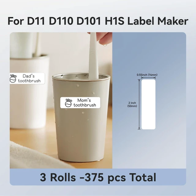 Alt view image 3 of 7 - D110/D11/D101 Labels, 0.55"×1.97" (14×50mm), 125 Labels/Roll, White 3 Rolls of Self-Adhesive Labeling Tape Replacement, Waterproof Thermal Label Refills for Home Office School Organization