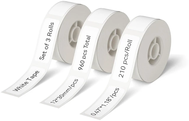 Main image of D11 Label Maker Tape D110 Labels 3Rolls, Self-Adhesive Labeling Tape Replacement 0.47" X 1.18" (12 X 30mm) Thermal Label Refills for Home Office, 630 Labels/3Rolls, White