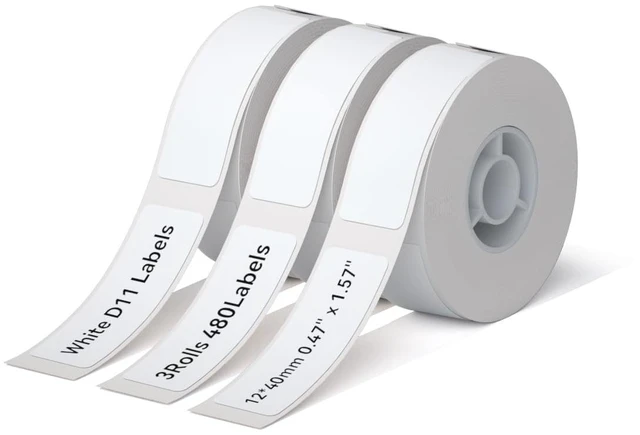 Main image of 3 Rolls Set Labels Compatible for D110/D11/D101 Label Printer, 0.47" X 1.57" (12 X 40mm), Black on White, Waterproof Self-Adhesive D110 Labels for Home, Kitchen, School, Office