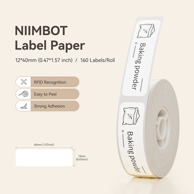 Alt view image 4 of 7 - 3 Rolls Set Labels Compatible for D110/D11/D101 Label Printer, 0.47" X 1.57" (12 X 40mm), Black on White, Waterproof Self-Adhesive D110 Labels for Home, Kitchen, School, Office