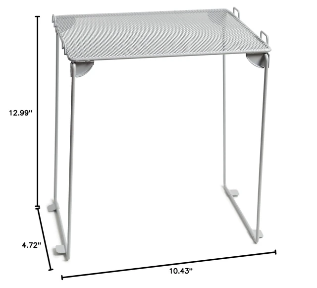 Alt view image 2 of 7 - 3-Piece Locker Organizer Shelf, Magnetic Mesh Cup and Bin, Grey The folding shelf holds up to 25 lb in a school, gym or work locker; the cup and bin grip the door on their own magnets