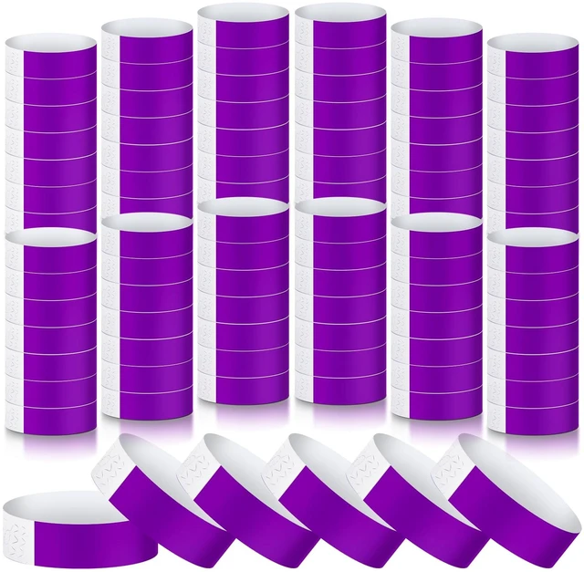 Main image of 1200 Pack Paper Wristbands,Purple Plastic Wristbands for Event Party Wrist Band Colored Adhesive Neon Identification Hand Bands, Concert, Festivals, Waterproof