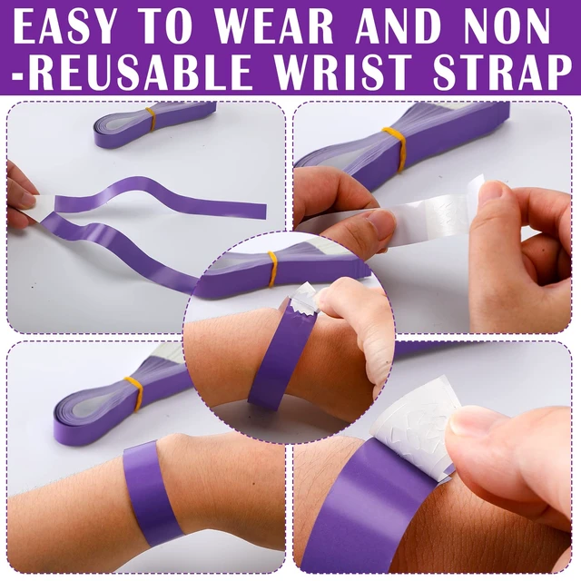 Alt view image 4 of 6 - 1200 Pack Paper Wristbands,Purple Plastic Wristbands for Event Party Wrist Band Colored Adhesive Neon Identification Hand Bands, Concert, Festivals, Waterproof