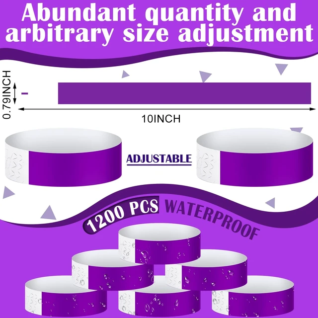 Alt view image 2 of 6 - 1200 Pack Paper Wristbands,Purple Plastic Wristbands for Event Party Wrist Band Colored Adhesive Neon Identification Hand Bands, Concert, Festivals, Waterproof