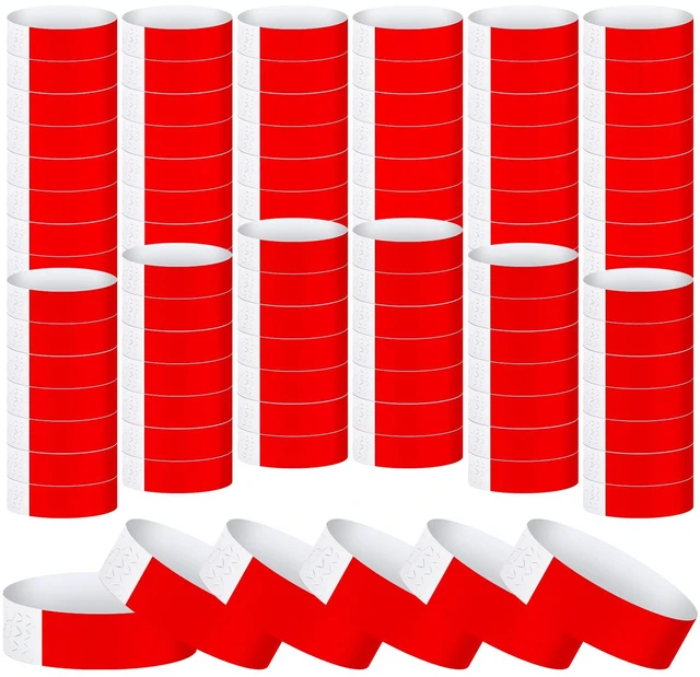 Main image of 1200 Pack Paper Wristbands,Red Plastic Wristbands for Event Party Wrist Band Colored Adhesive Neon Identification Hand Bands, Concert, Festivals, Waterproof