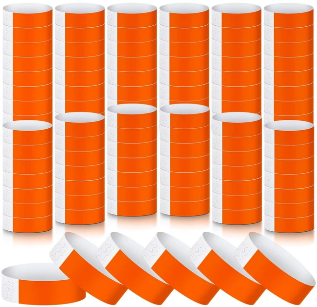 Main image of 1200 Pack Paper Wristbands,Orange Plastic Wristbands for Event Party Wrist Band Colored Adhesive Neon Identification Hand Bands, Concert, Festivals, Waterproof