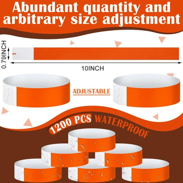 Alt view image 2 of 6 - 1200 Pack Paper Wristbands,Orange Plastic Wristbands for Event Party Wrist Band Colored Adhesive Neon Identification Hand Bands, Concert, Festivals, Waterproof