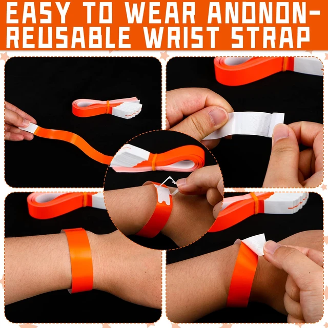 Alt view image 3 of 6 - 1200 Pack Paper Wristbands,Orange Plastic Wristbands for Event Party Wrist Band Colored Adhesive Neon Identification Hand Bands, Concert, Festivals, Waterproof